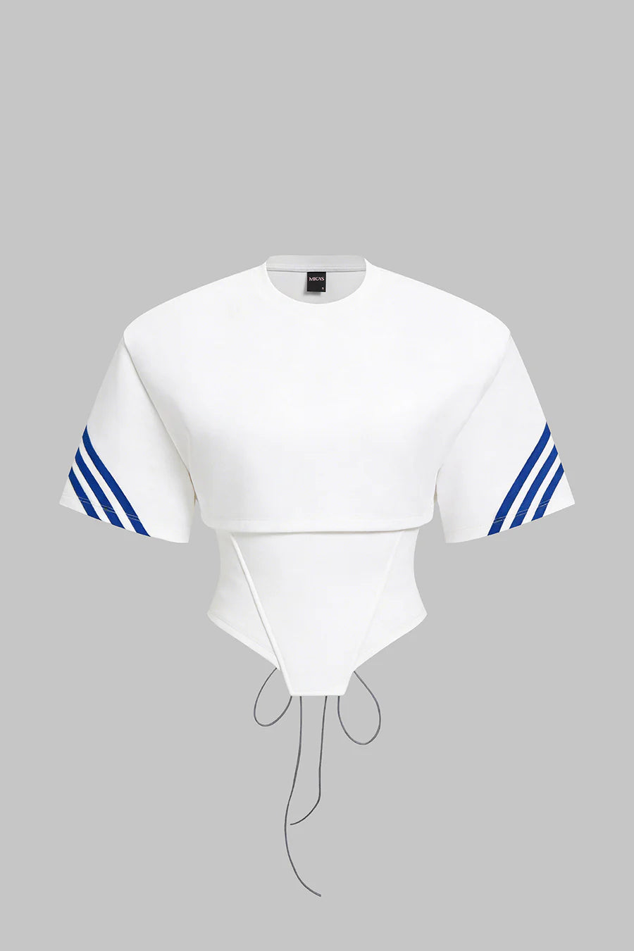 Striped Round Neck Tie Back Cut Out Short Sleeve T-shirt
