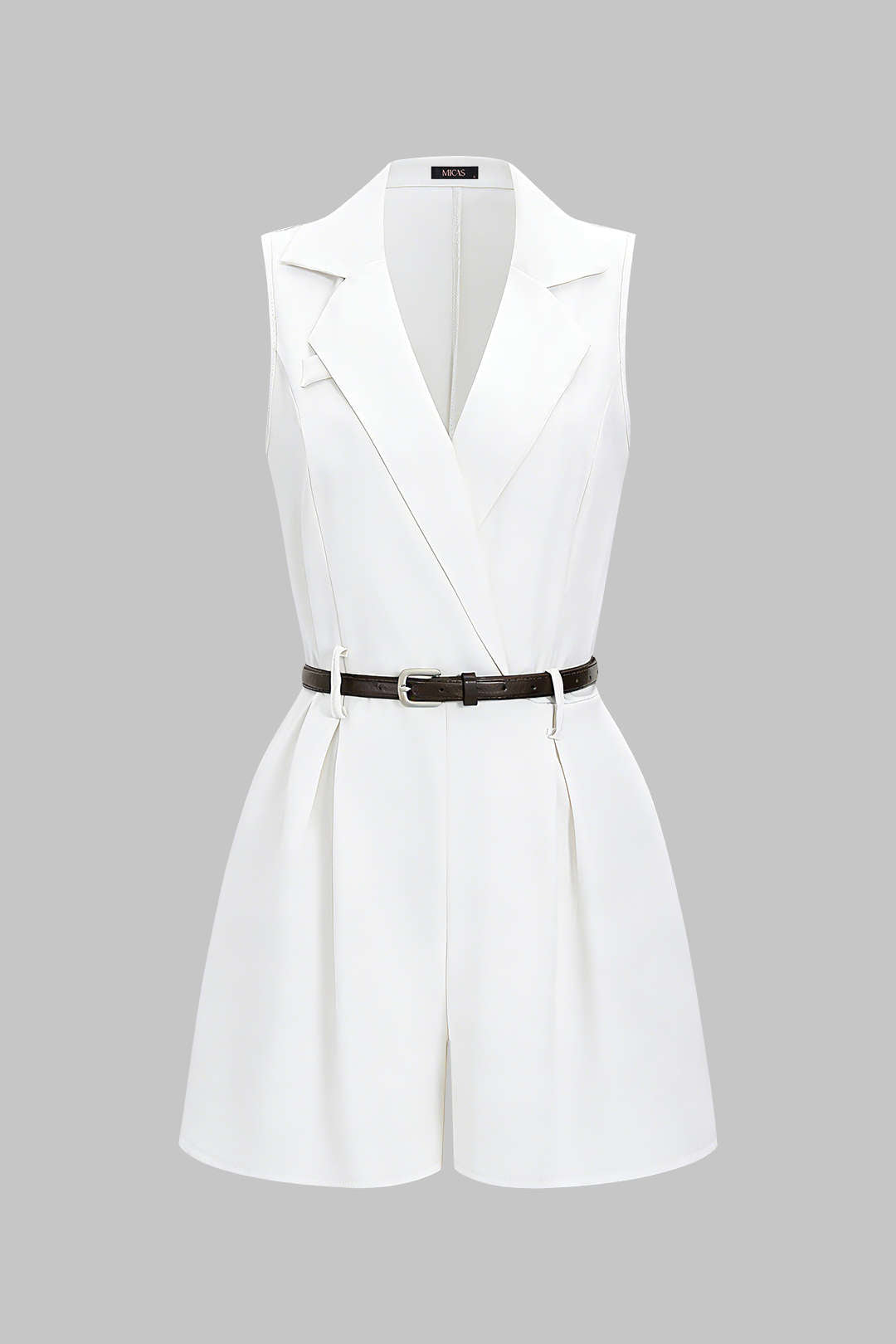 V-Neck Belted Ruched Sleeveless Romper