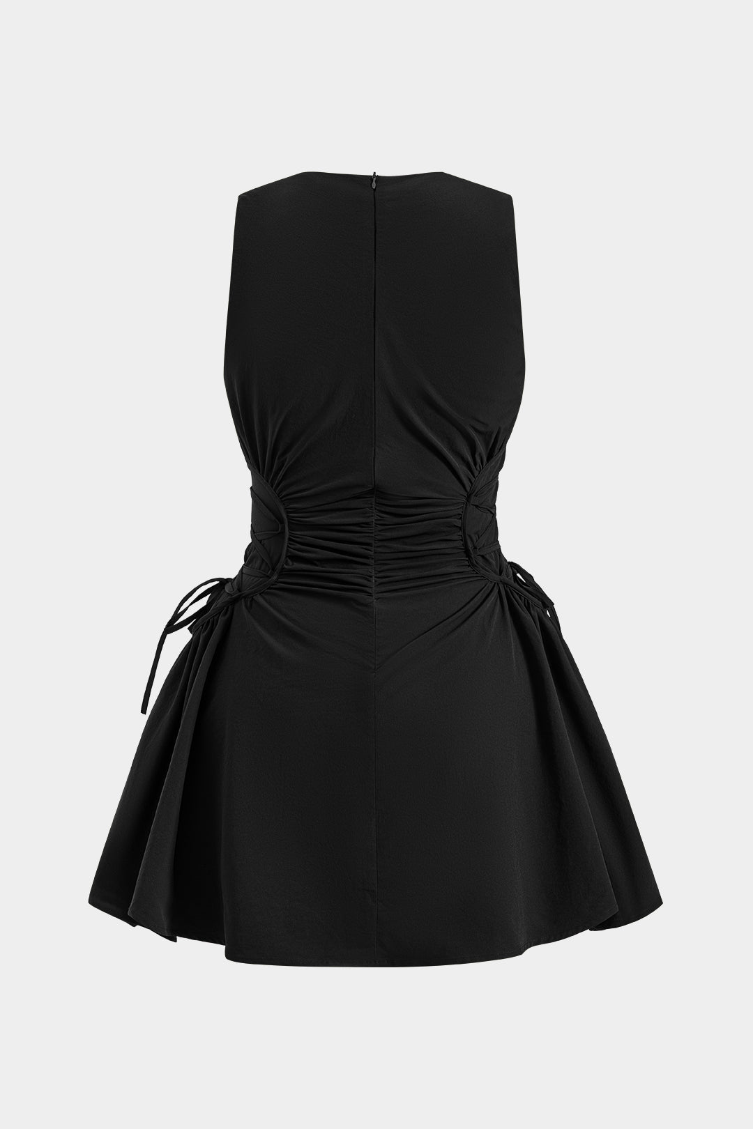 Ruched Strappy Zipper Sleeveless Mini Dress