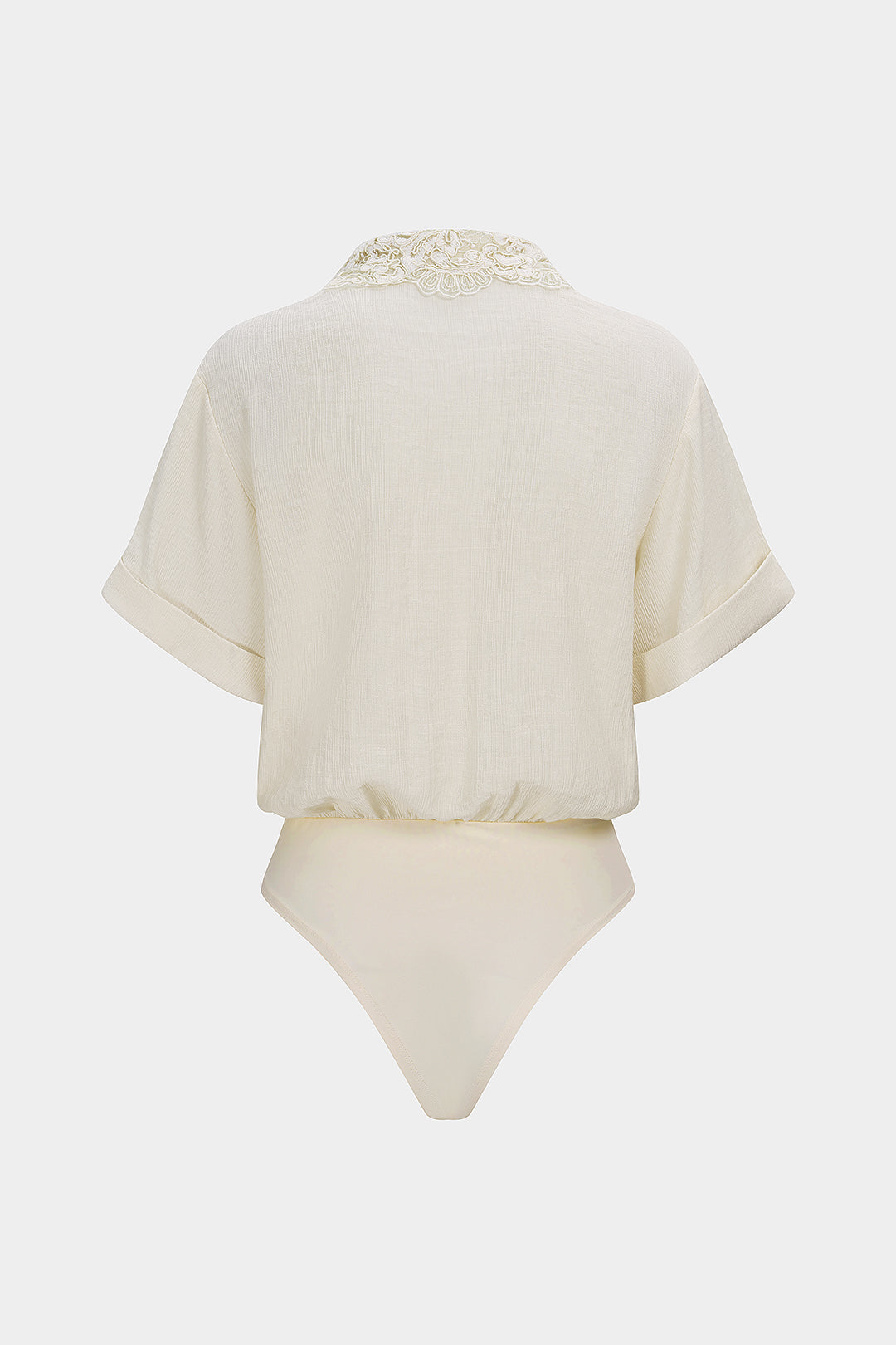 Patchwork Jacquard Lapel Short Sleeve Pocket Bodysuit