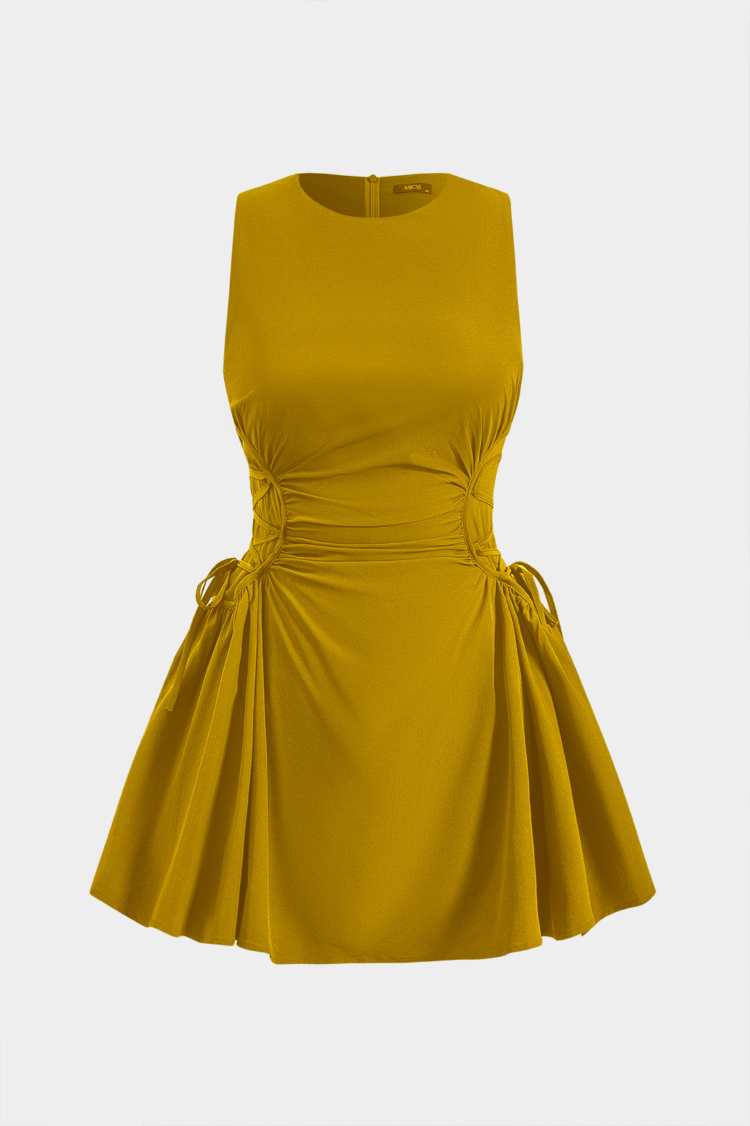 Ruched Strappy Zipper Sleeveless Mini Dress