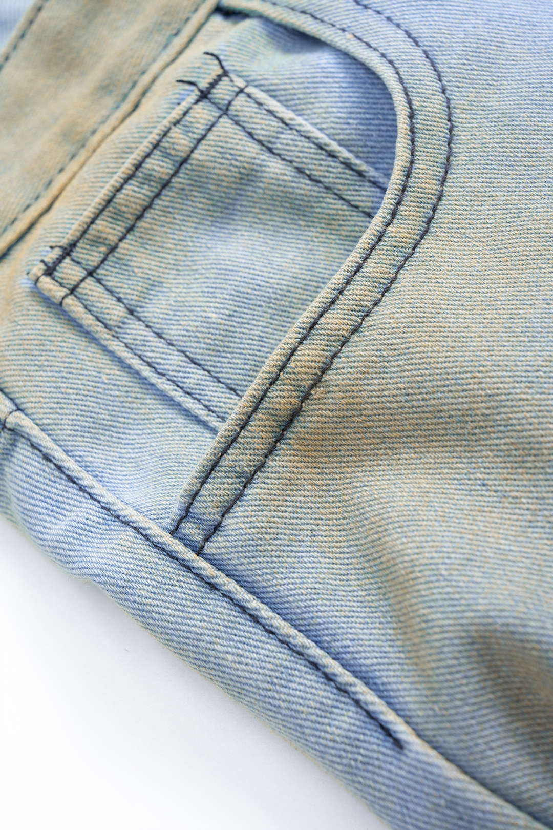 Denim Contrast Pocket Wide Leg Jeans