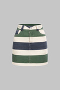 Striped Pocket High Waist Skirt