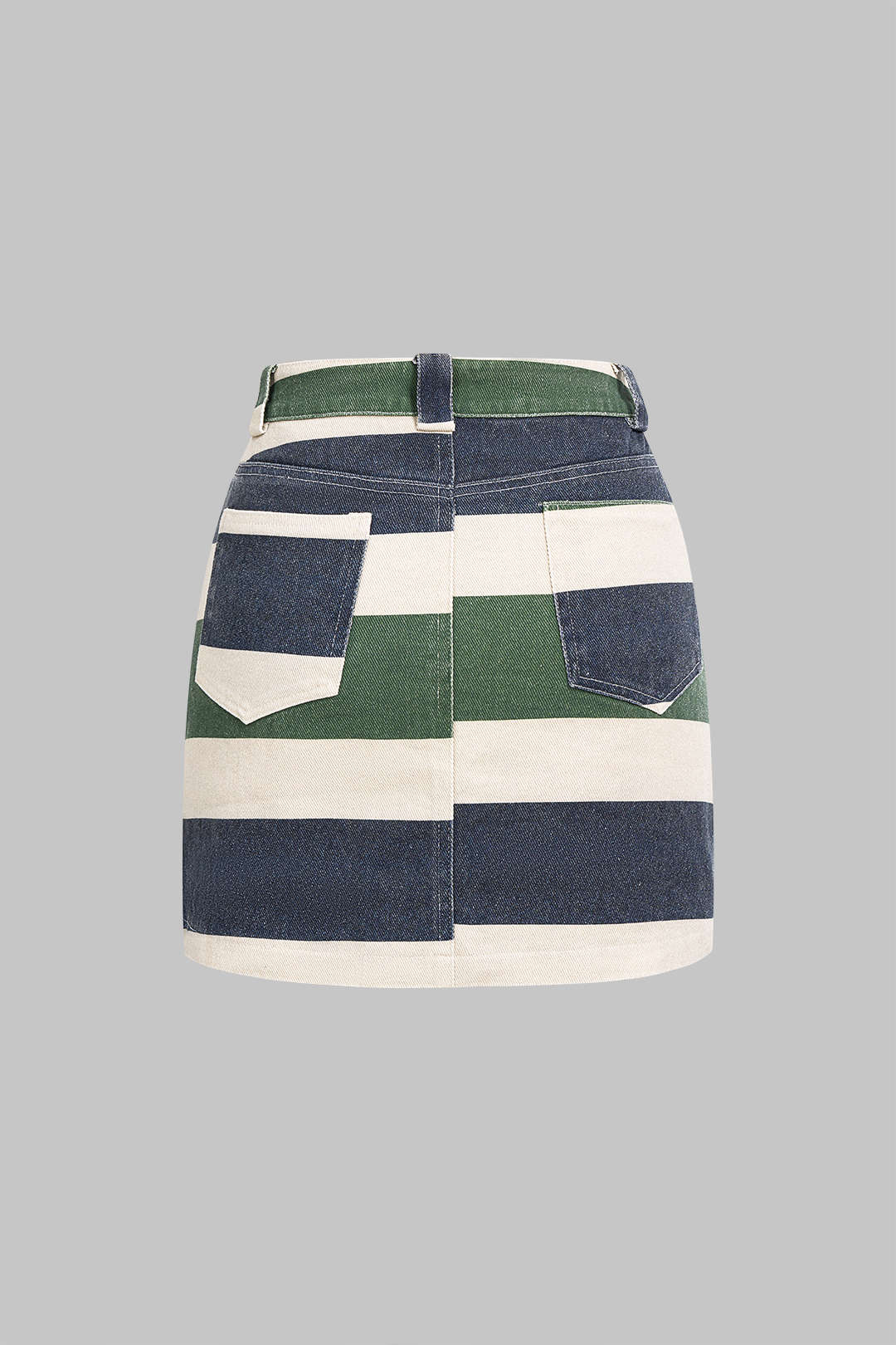 Striped Pocket High Waist Skirt