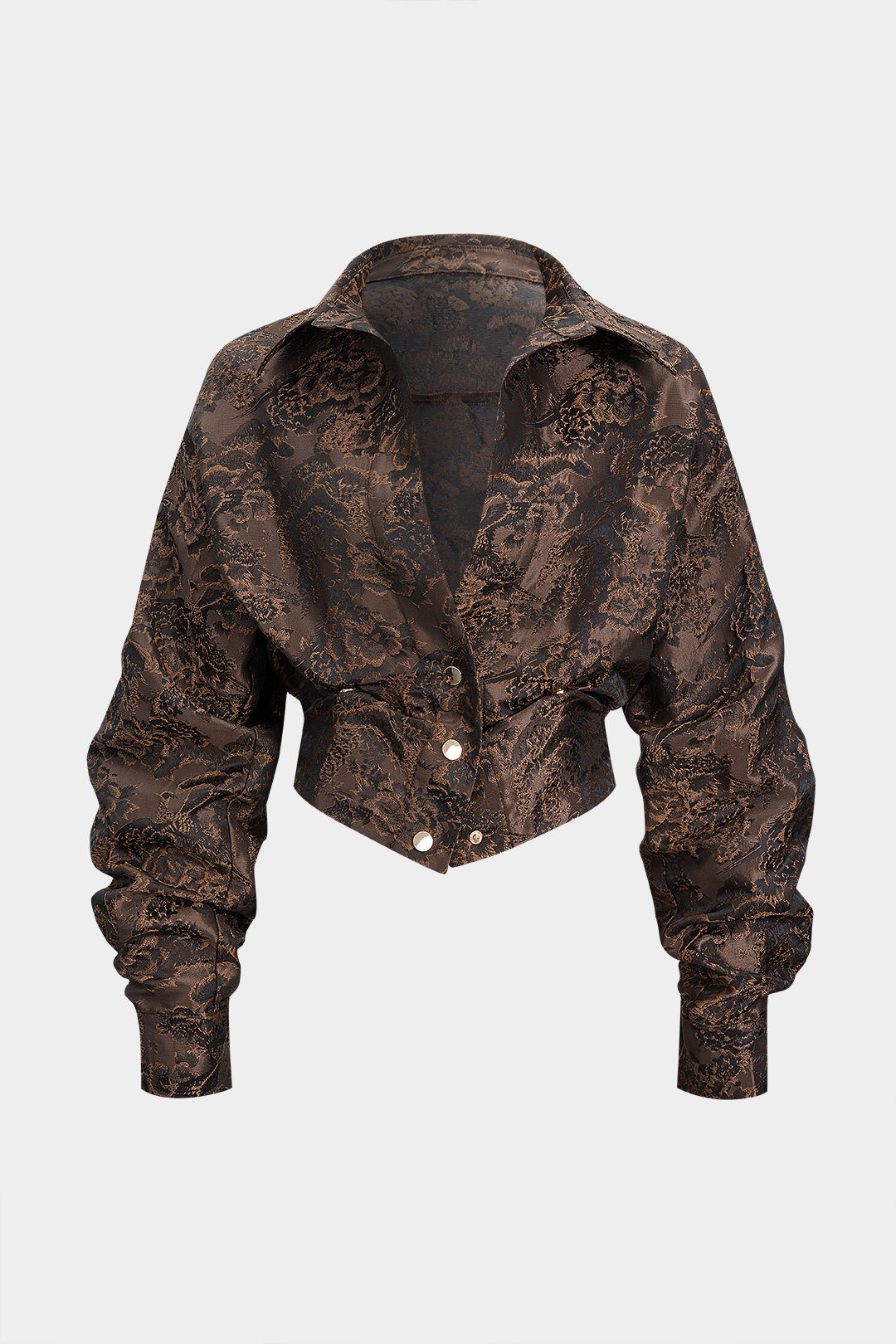 Floral Print Jacquard Smocked Long-Sleeve Shirt