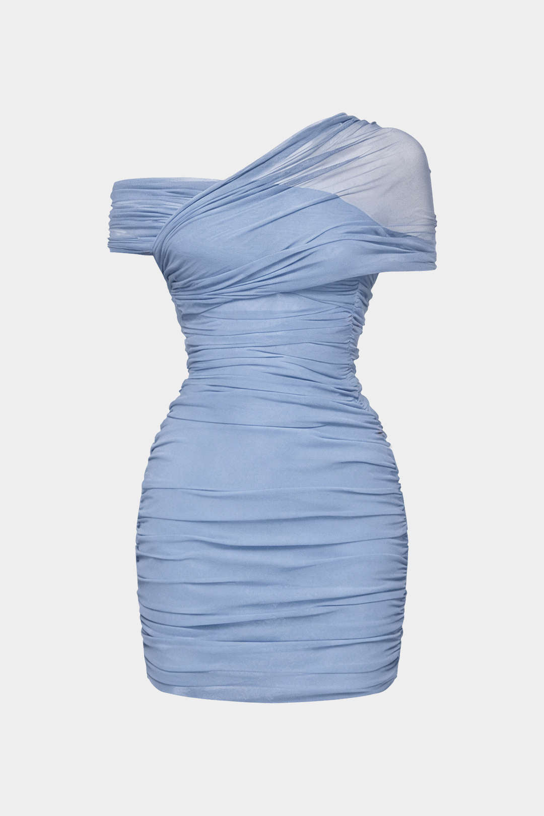 Mesh One Shoulder Asymmetrical Sleeveless Mini Dress