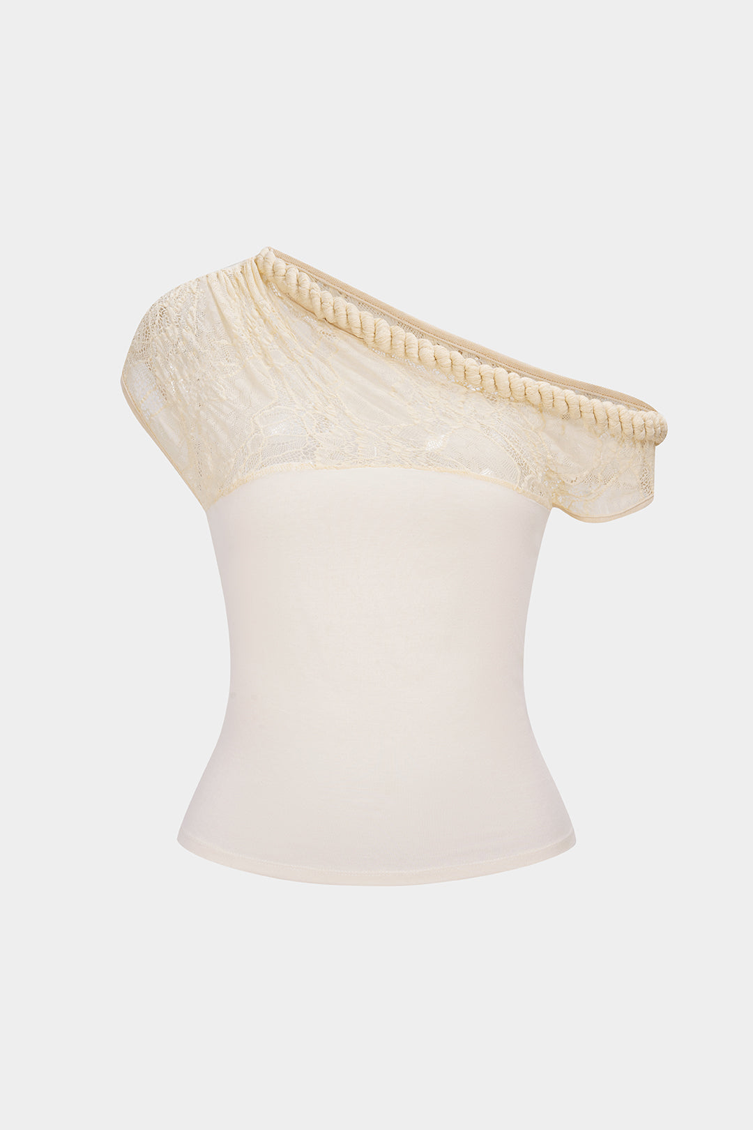 Lace Patchwork Twist Knot One Shoulder Sleeveless Top