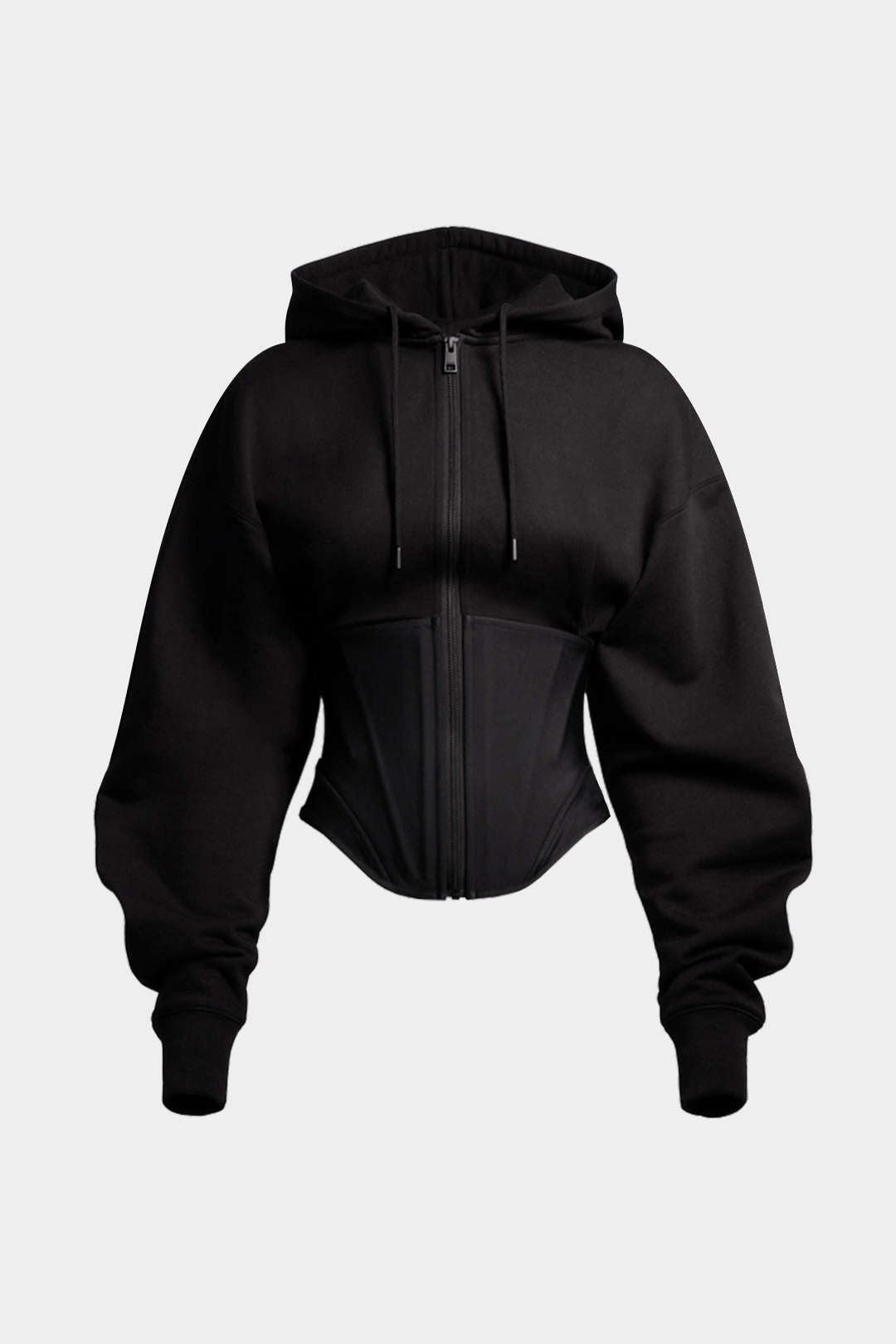 Zipper Drawstring Corset Hoodie