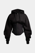 Zipper Drawstring Corset Hoodie