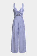 Stripes Print V-Neck Twist Knot Cut Out Sleeveless Jumpsuit