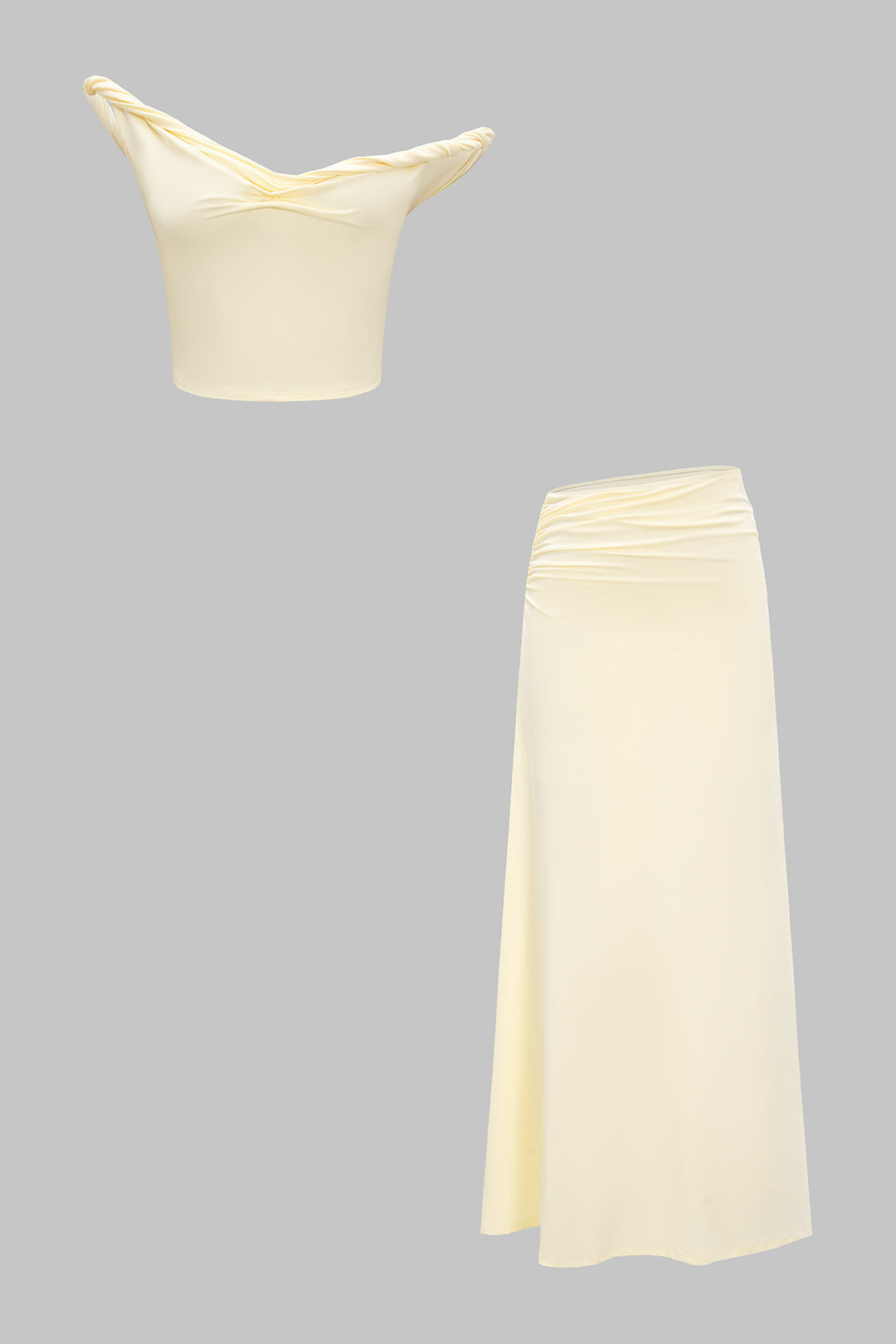 Solid Twist Knot Sleeveless Cropped Top And Ruched Skirt Set