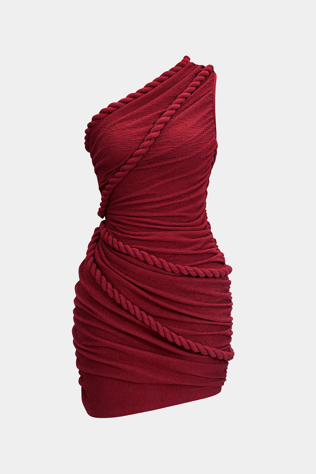 Ruched One Shoulder Twist Knot Sleeveless Mini Dress