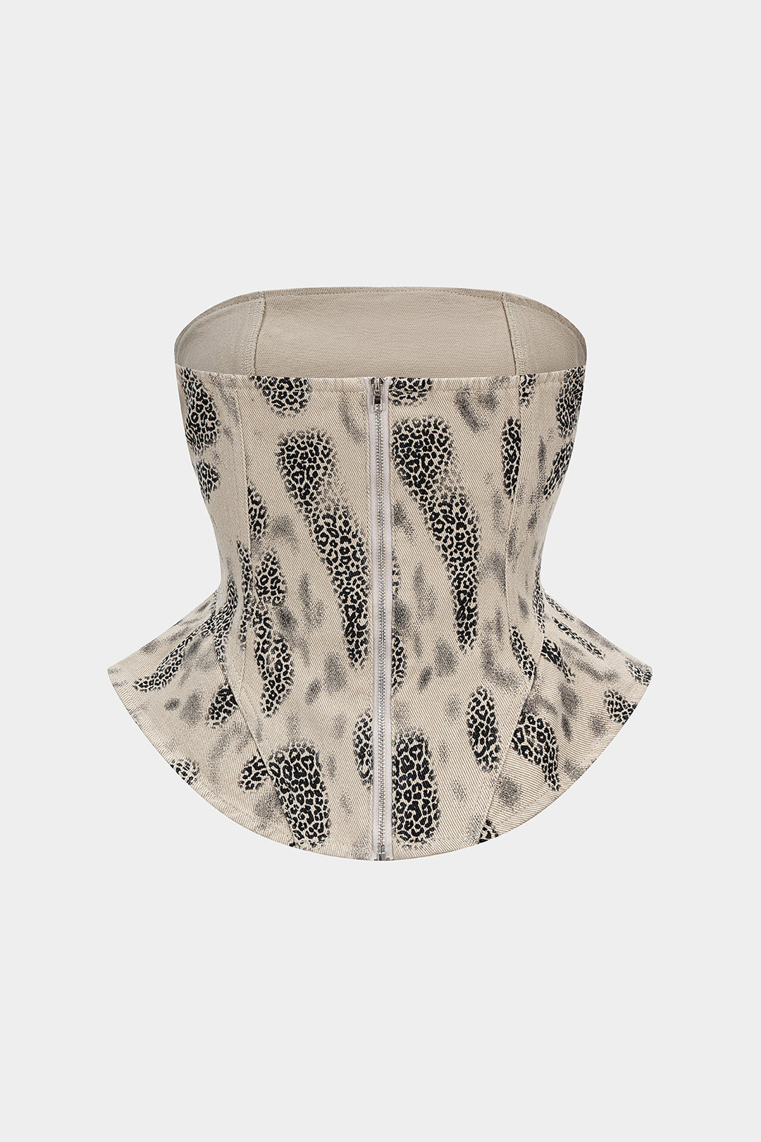 Leopard Print Denim Zipper Strapless Tube Top