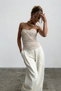 Solid Woven Ruched Tube Top