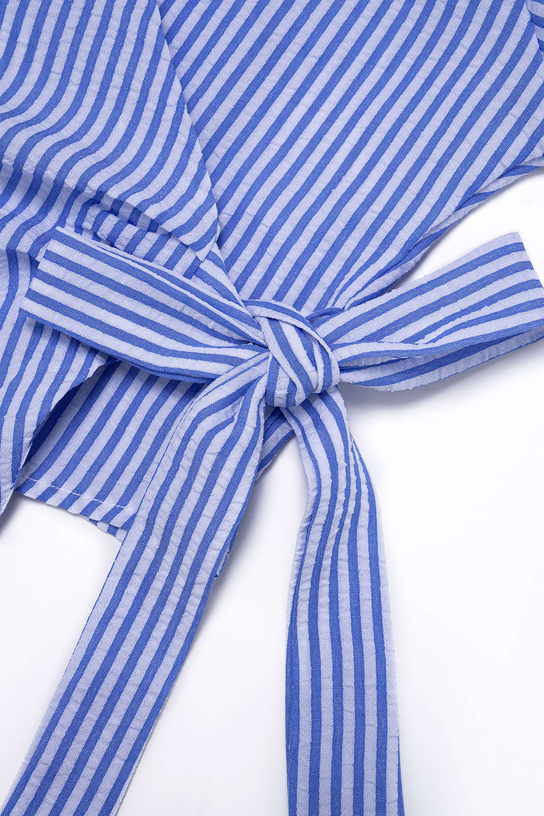 Stripes Print V-Neck Tie-Up Long-Sleeve Shirt