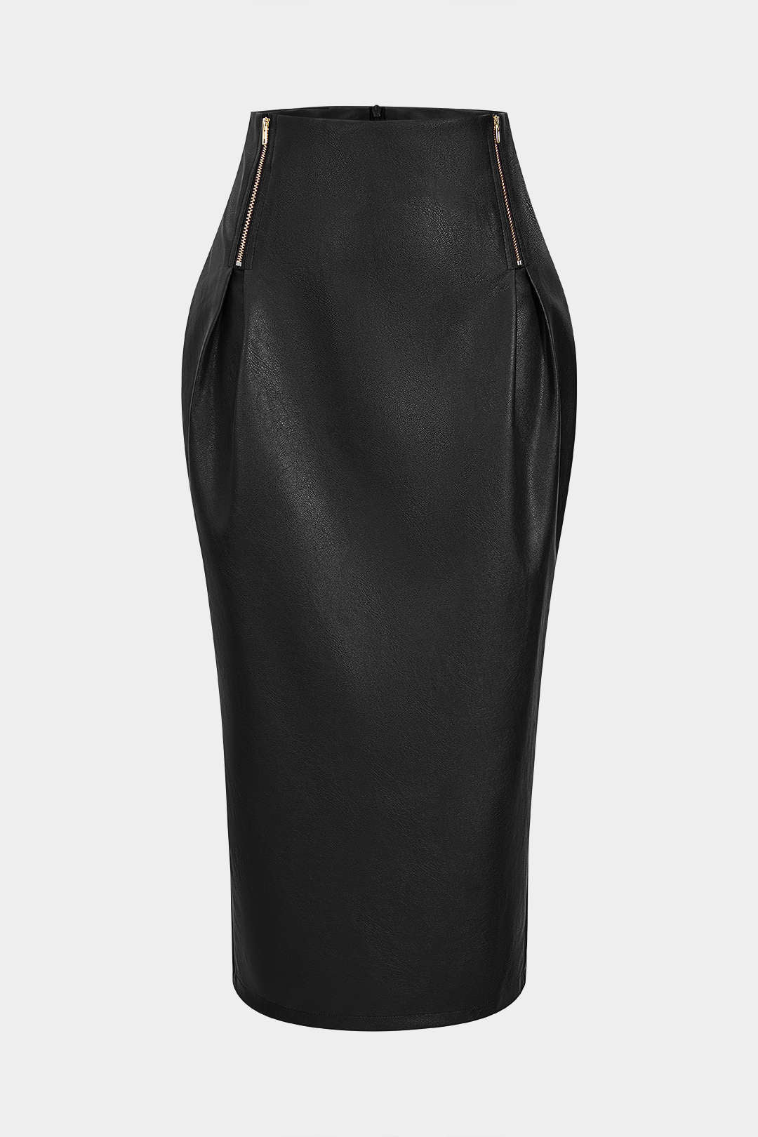 Faux Leather Zipper High Waist Skirt