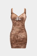 Cut Out Detail Ruched Backless Sleeveless Midi Dress