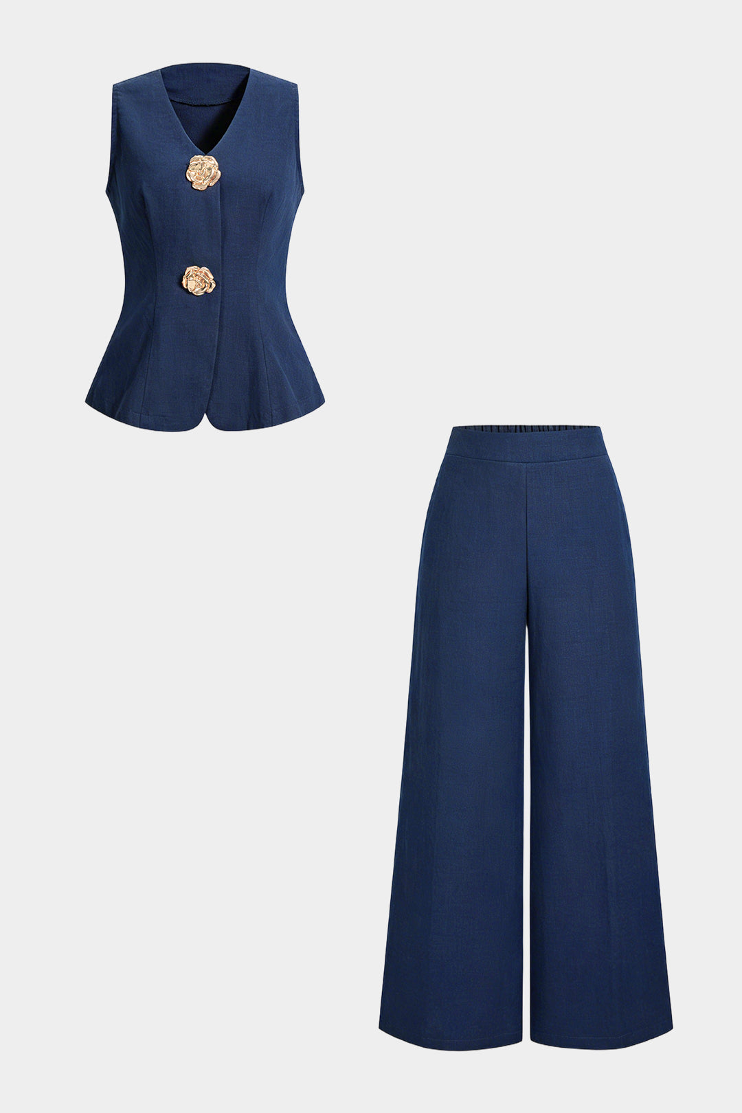 V-Neck Metallic Vest And Straight Leg Pants Set