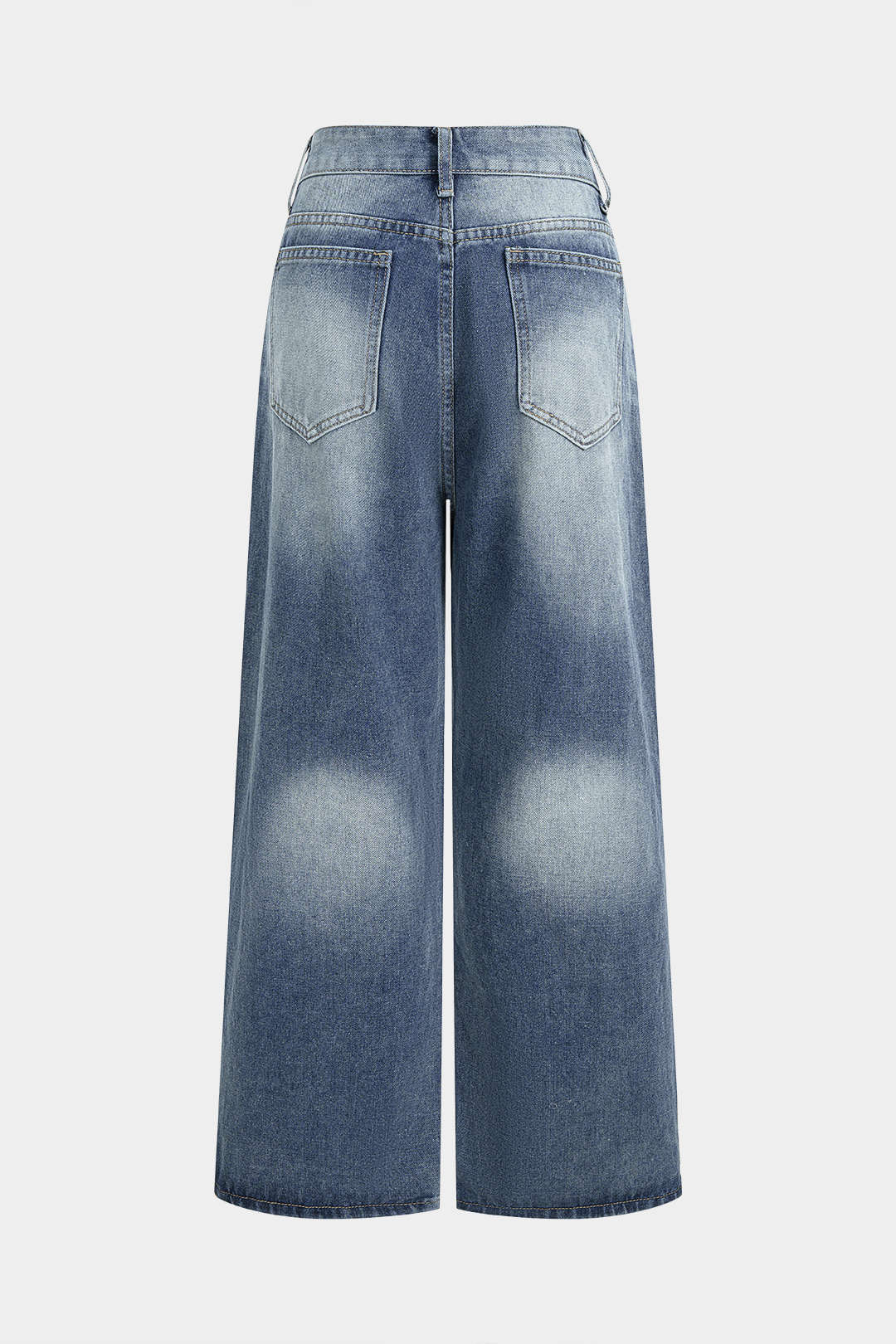Denim Rivets Decor Pocket Wide Leg Jeans