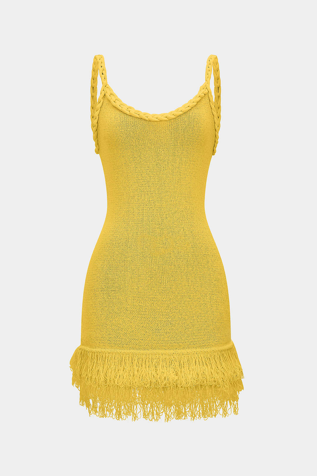 Knit Fringe Braided Backless Slip Sleeveless Dress