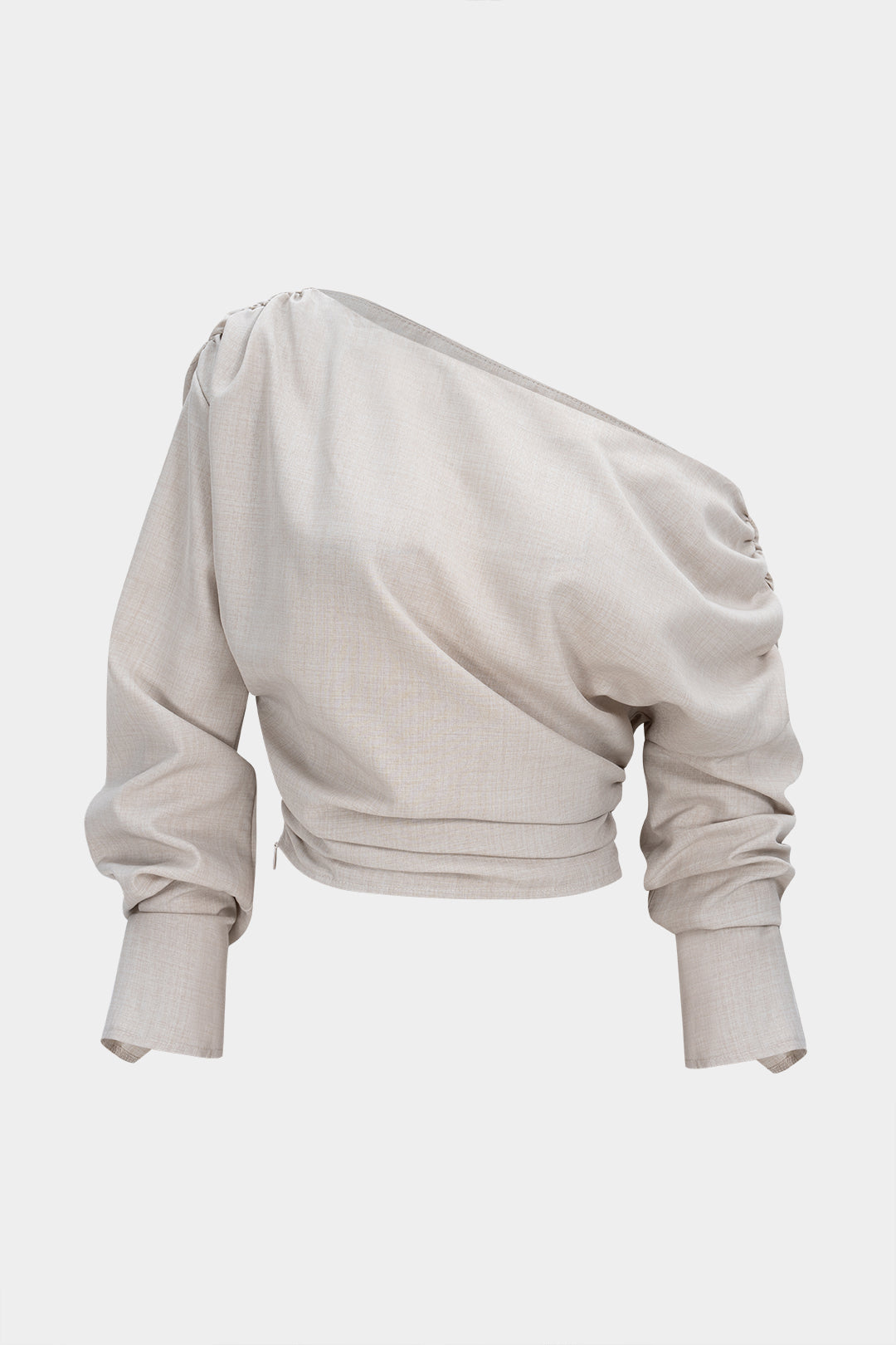 One Shoulder Ruched Long-Sleeve Shirt