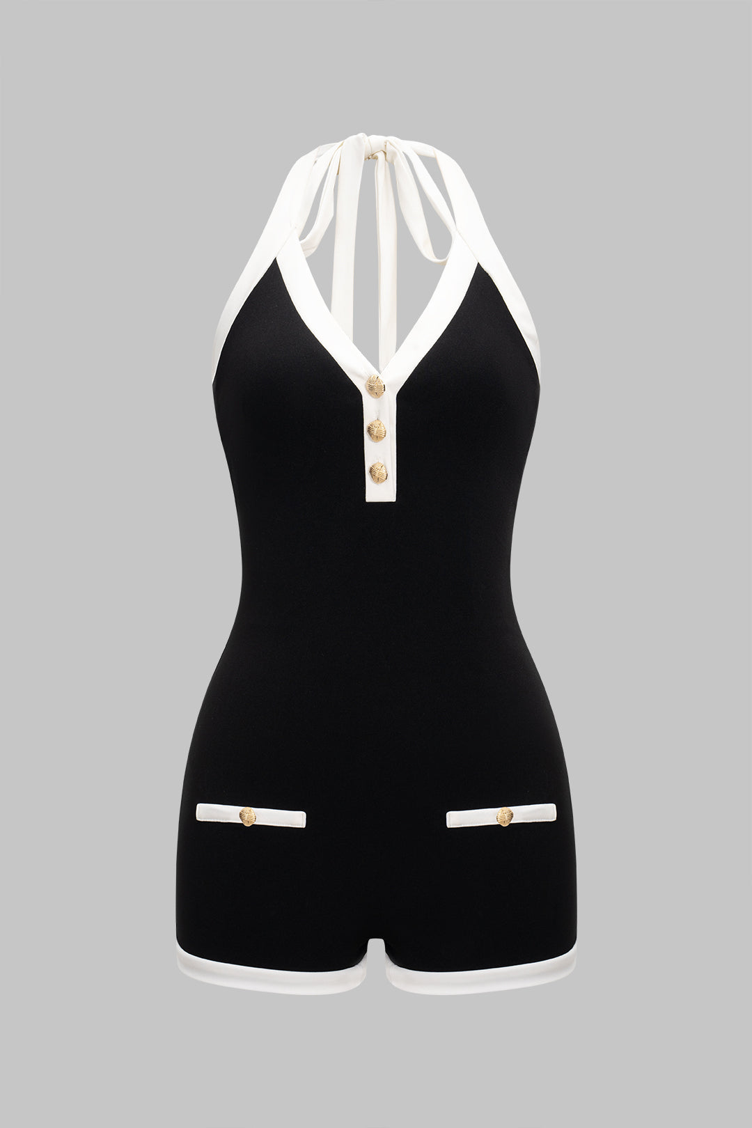 Halter Neck Backless Tie-Up Sleeveless Romper