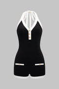 Halter Neck Backless Tie-Up Sleeveless Romper