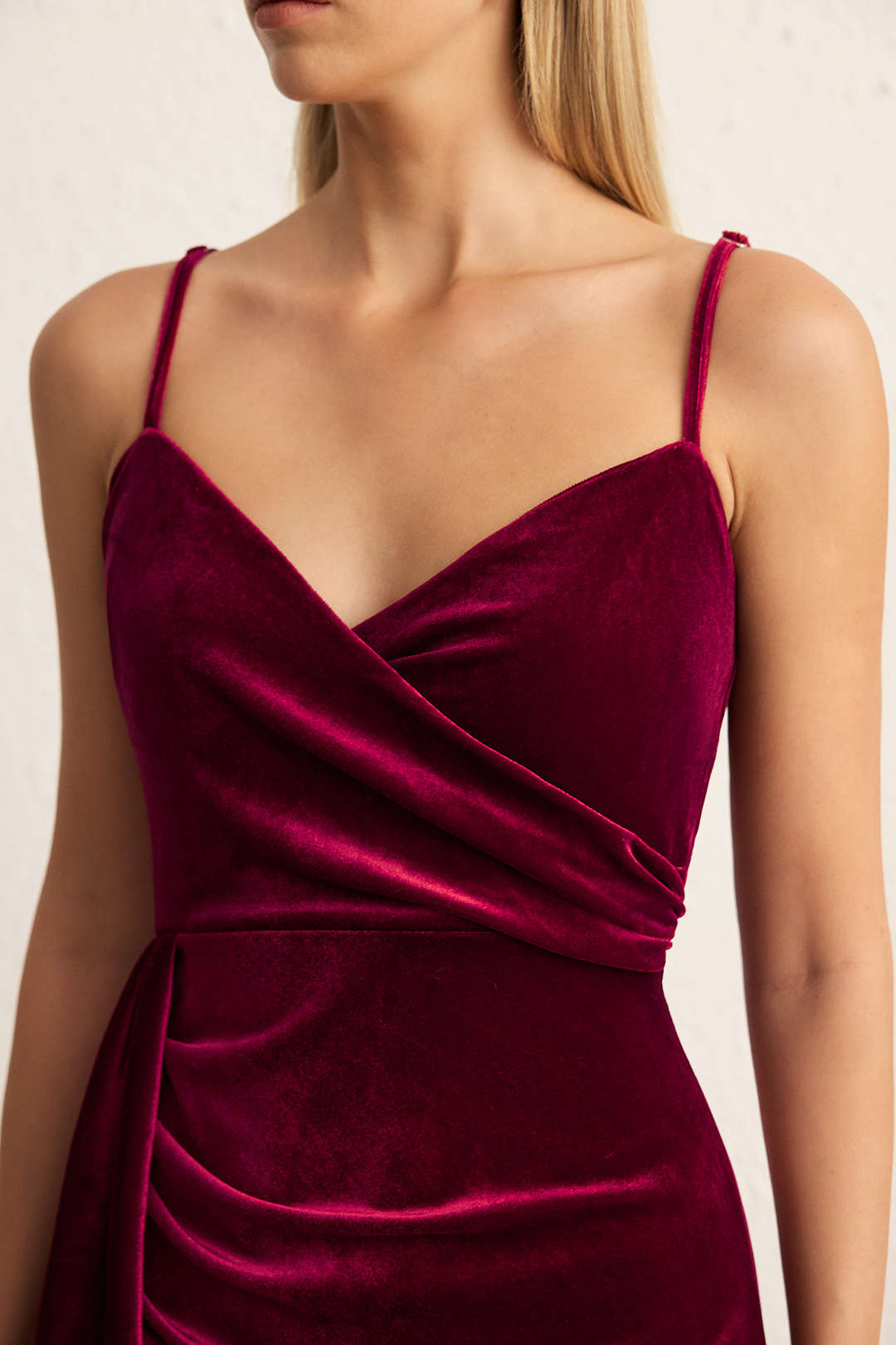 Velvet Ruched Sleeveless Slip Midi Dress