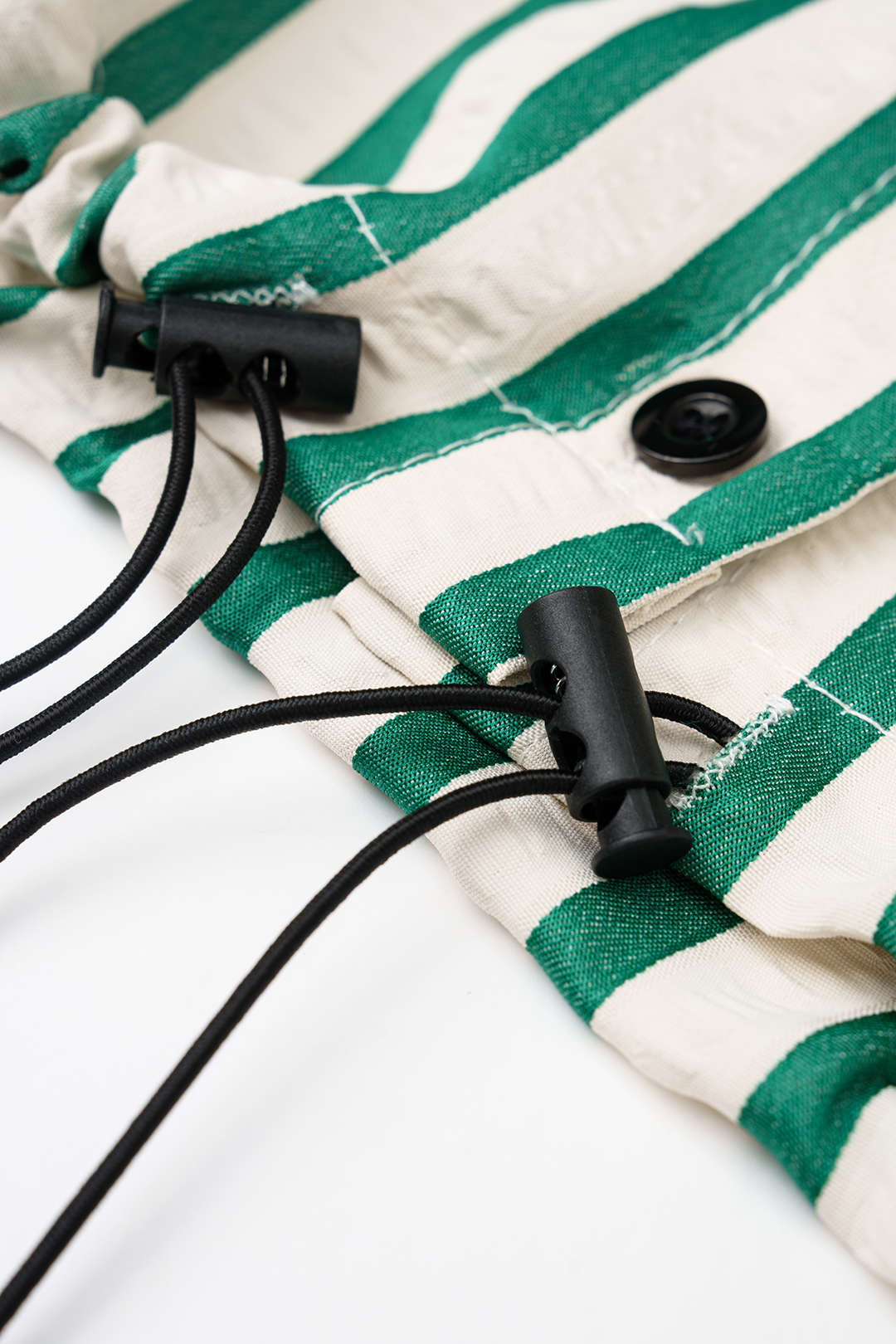 Stripes Print Lapel Button Drawstring Short-Sleeve Shirt