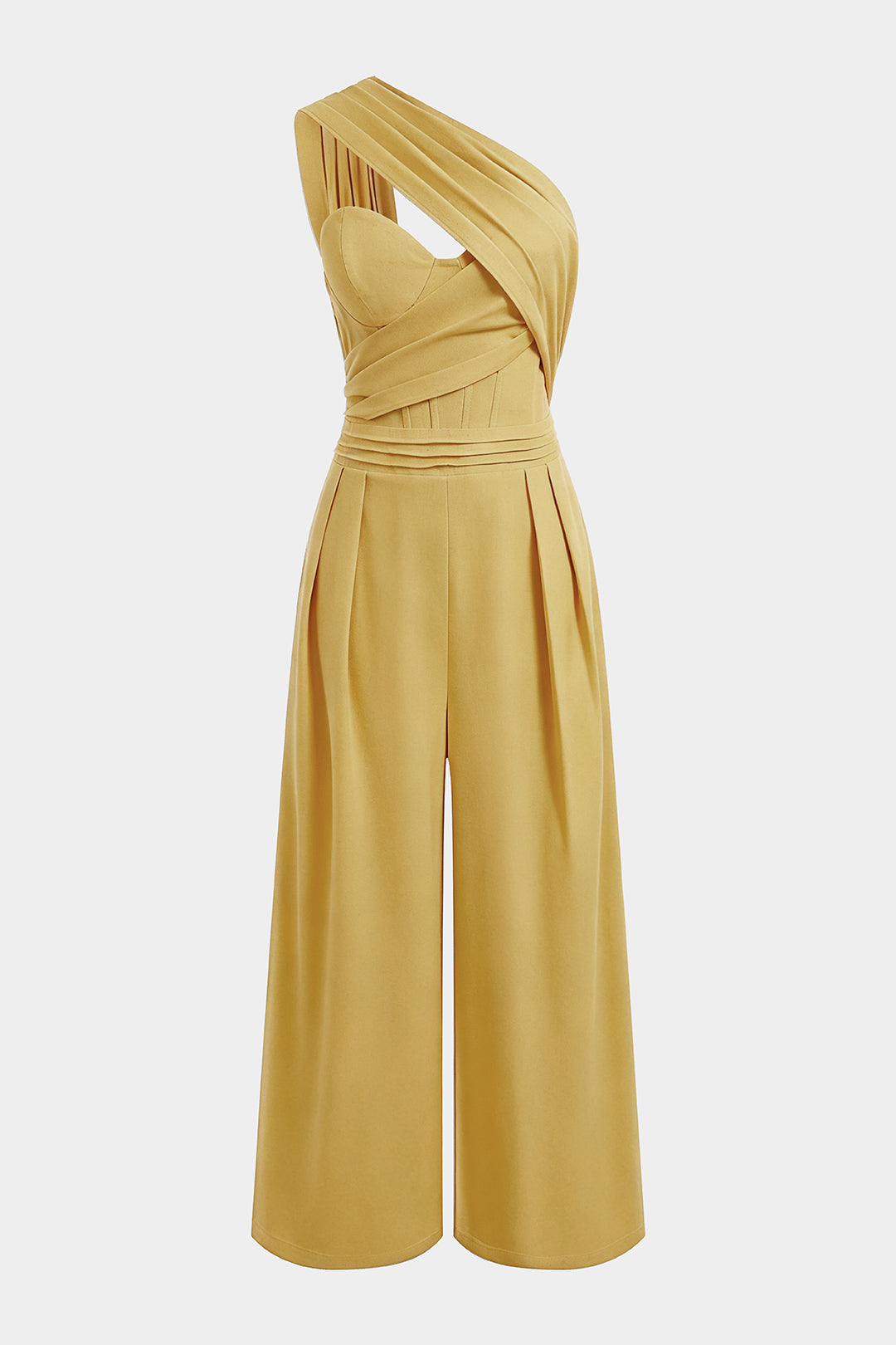 Linen One Shoulder Asymmetrical Ruched Sleeveless Jumpsuit