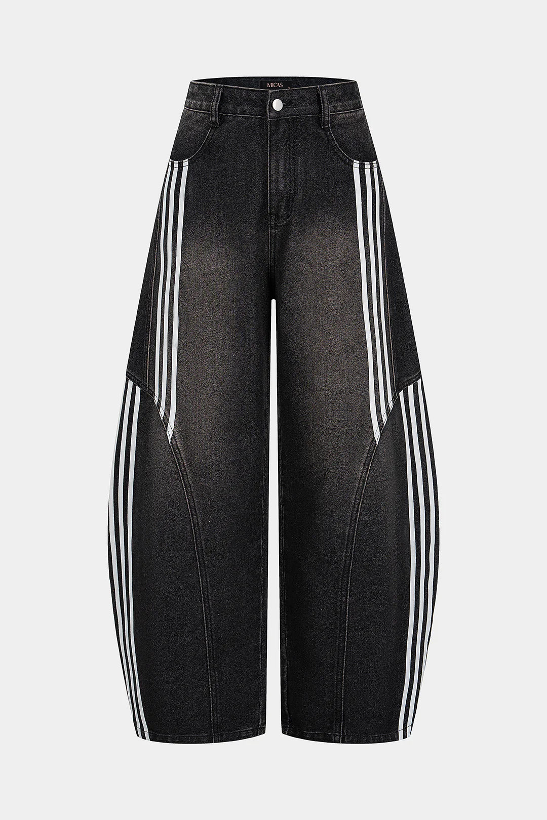 Denim Contrast Stripes Wide Leg Jeans