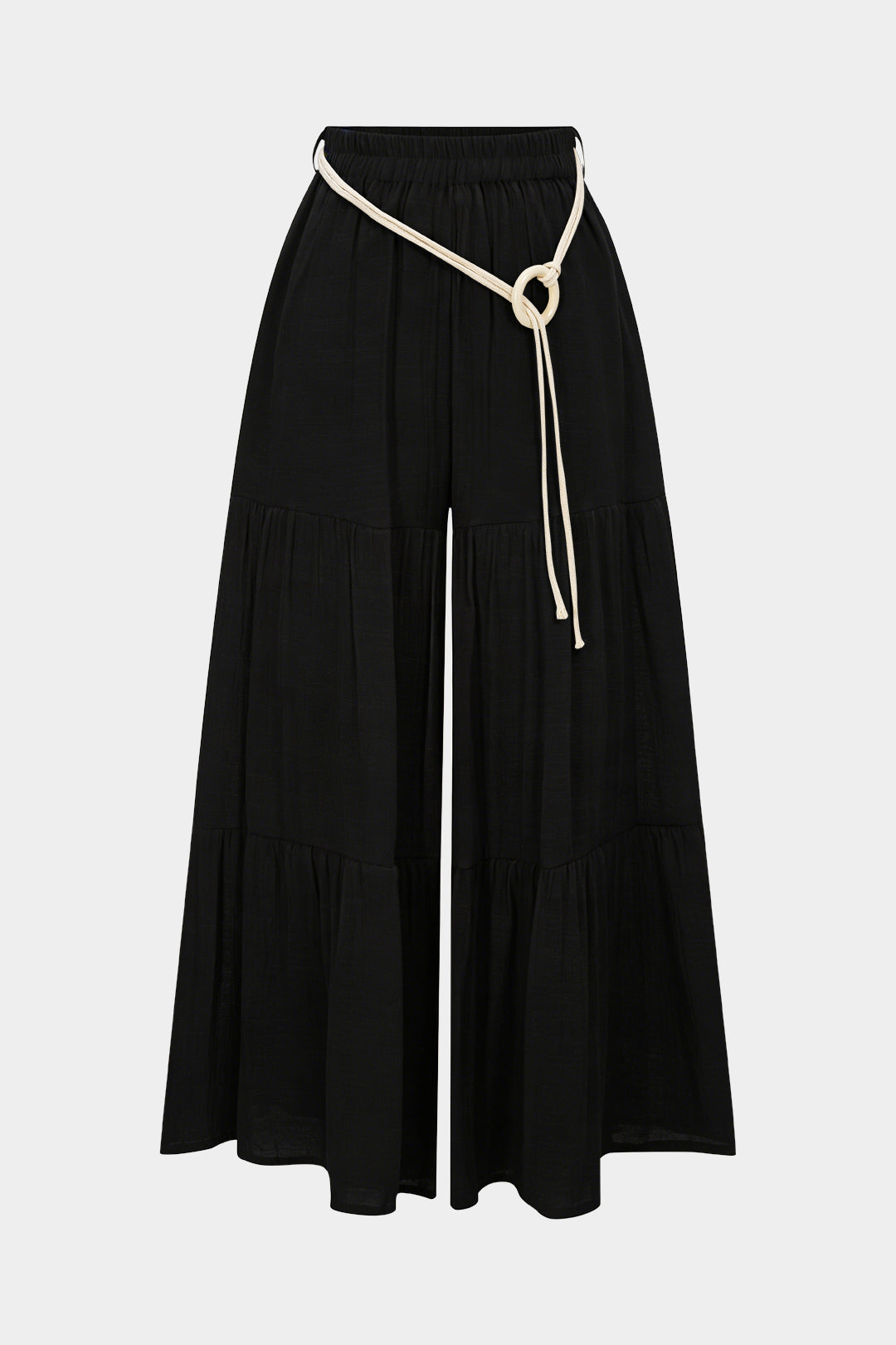 Belted Ruched High Waist Wide Leg Pants