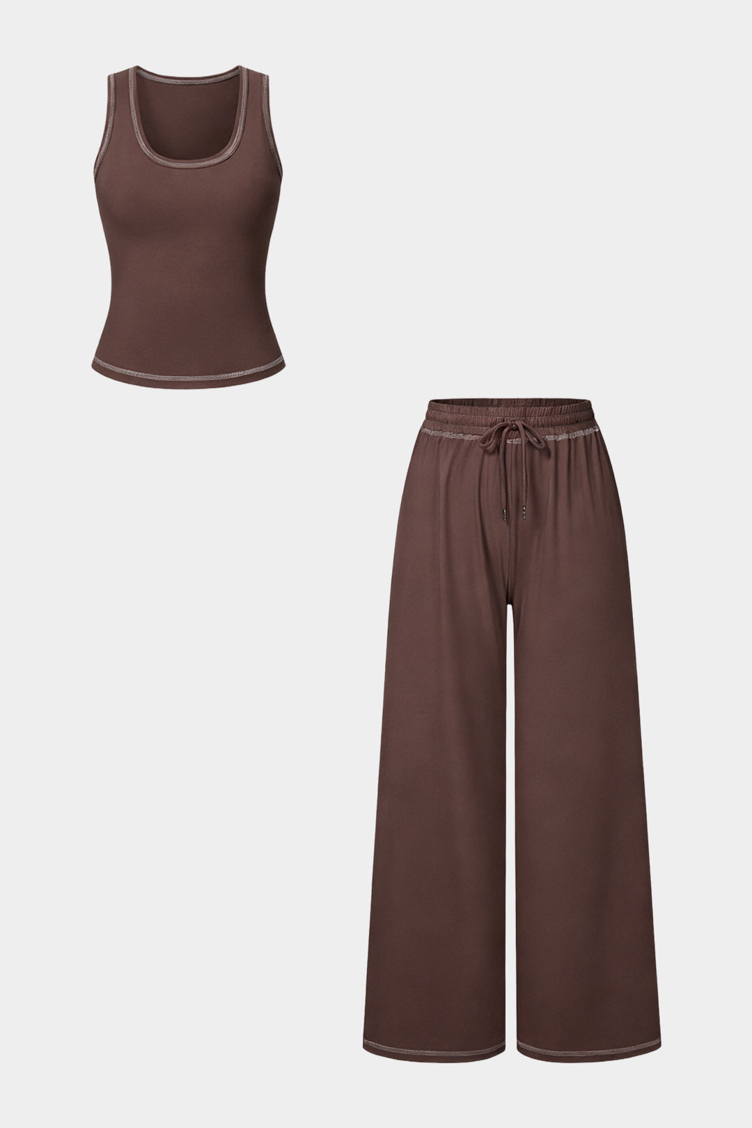 Solid U-Neck Tank Top And Wide Leg Pants Set