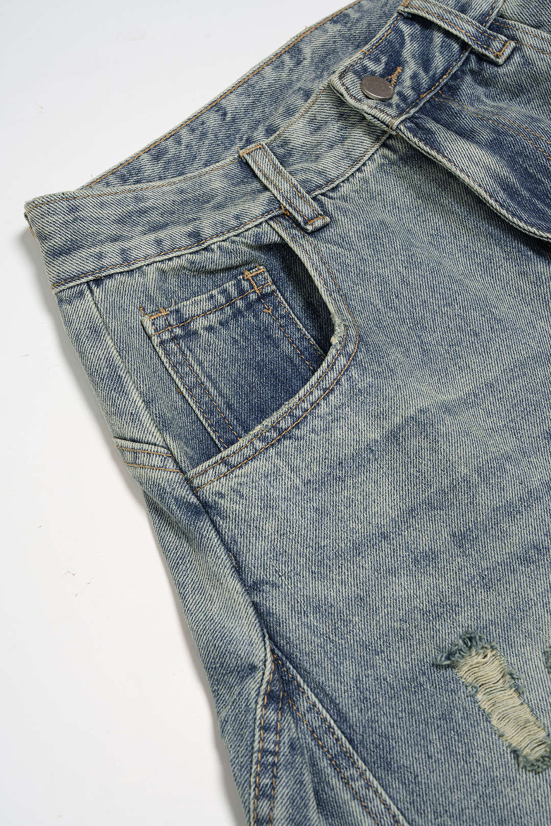 Denim Asymmetrical Frayed Jeans