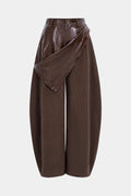 Faux Leather Patchwork Zipper Wide Leg Pocket Barrel Trousers