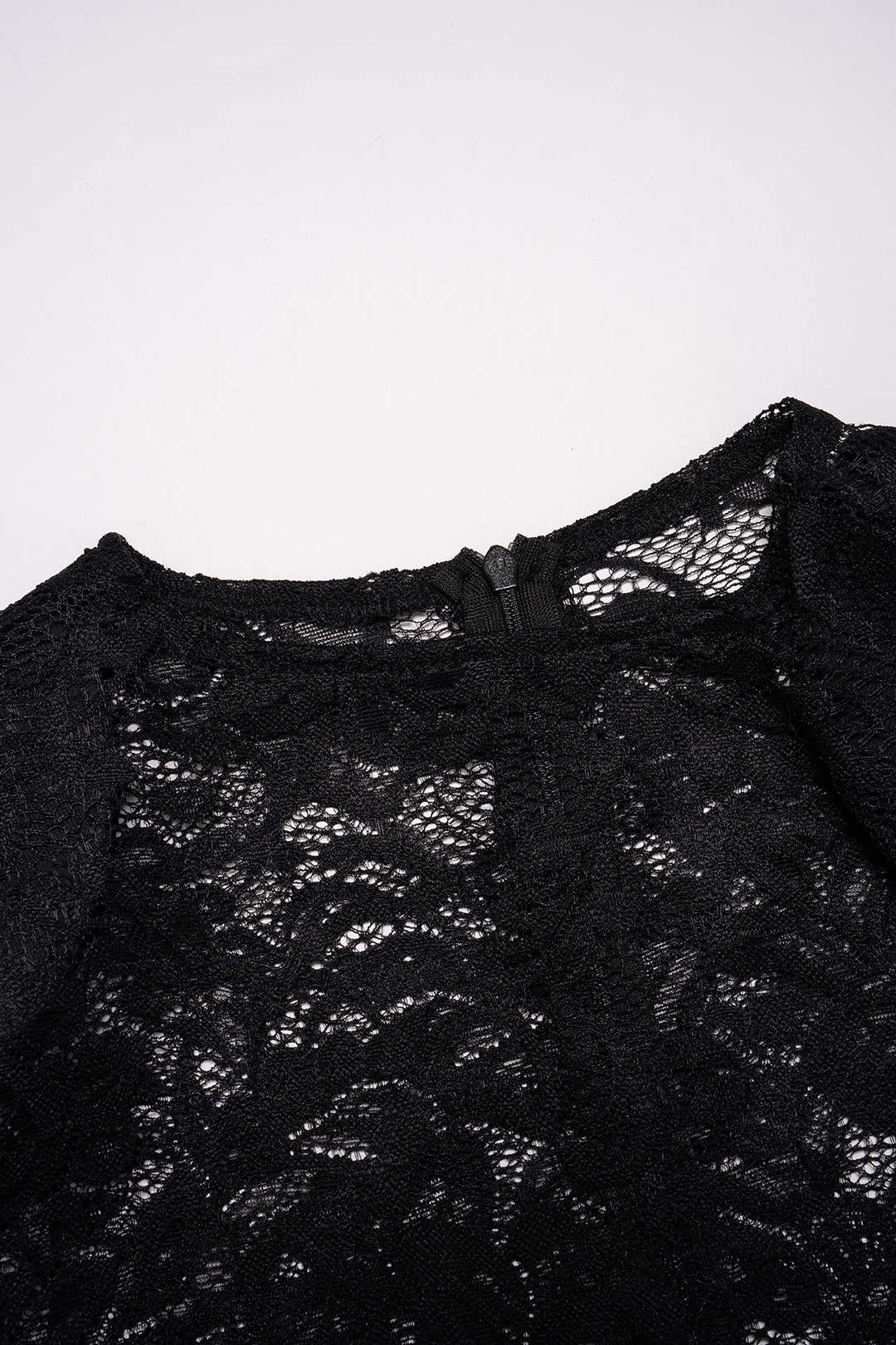Sheer Lace Round Neck Asymmetrical Ruched Tie-Up Long Sleeve Midi Dress