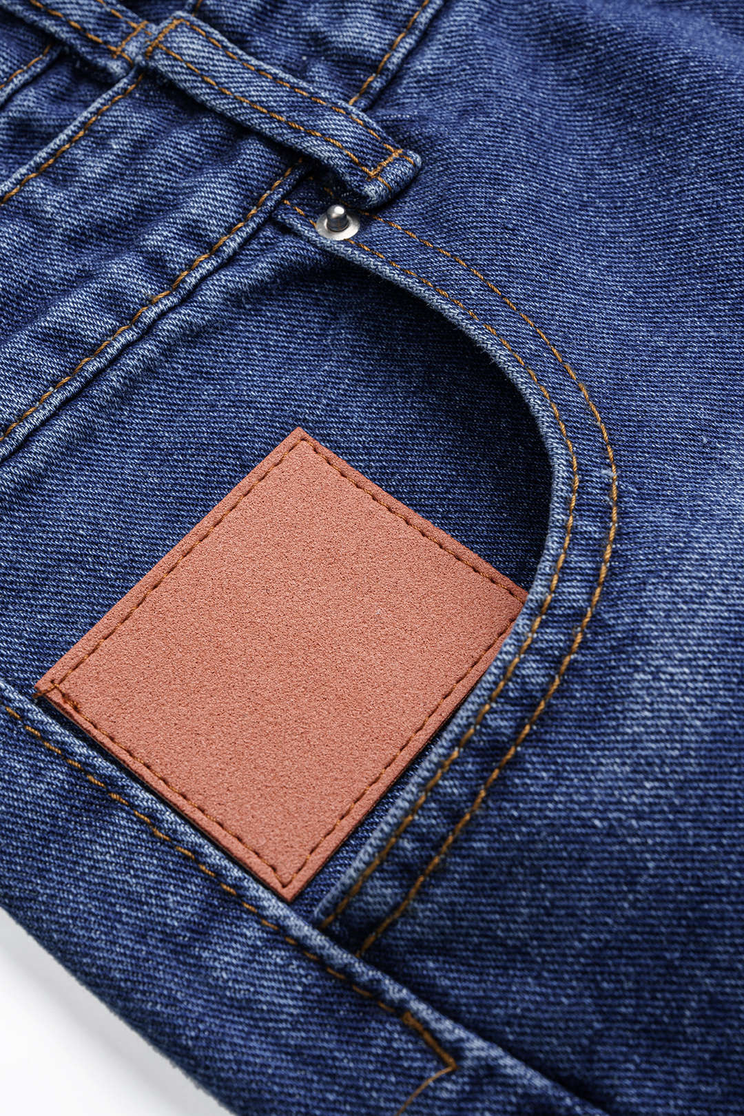 Denim Double Waistband High Waist Straight Leg Jeans