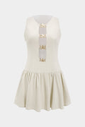 Linen Metallic Decor Cut Out Ruched Sleeveless Mini Dress