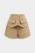 Metallic Button High Waist Shorts