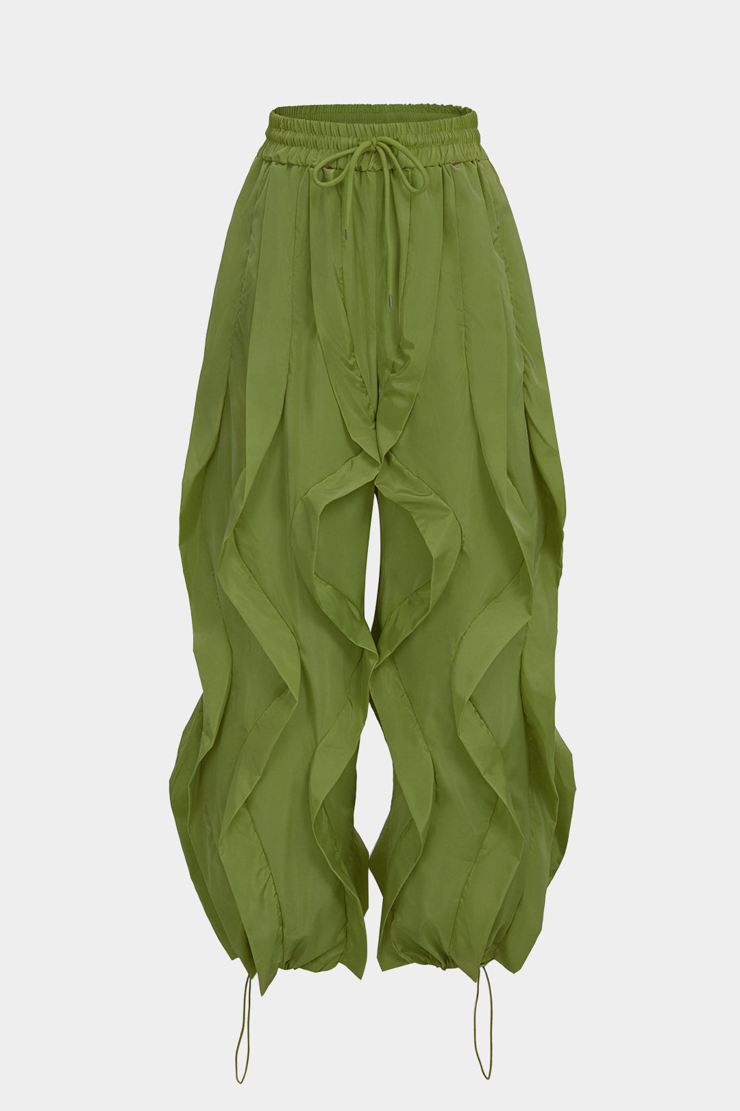 Drawstring Ruffle Detail Wide Leg Pants