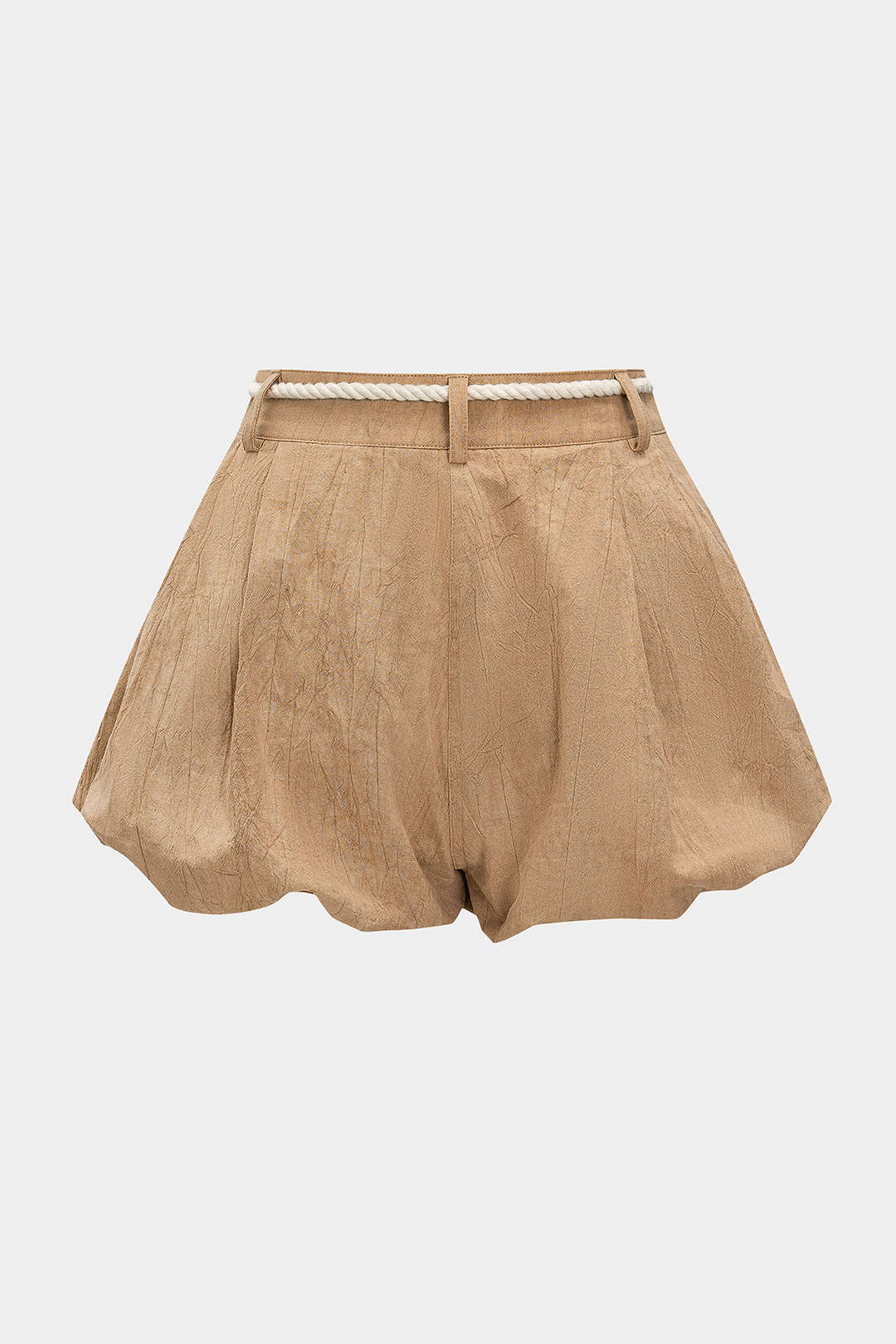Solid Belted Ruched Shorts