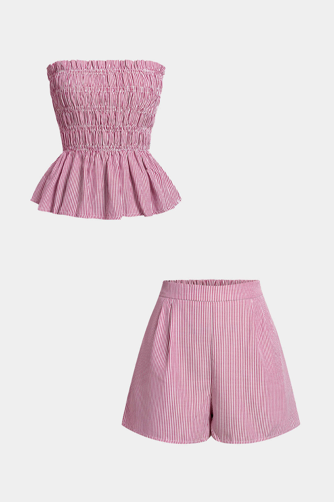 Stripes Print Scallop Edge Tube Top And Shorts Set