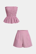 Stripes Print Scallop Edge Tube Top And Shorts Set