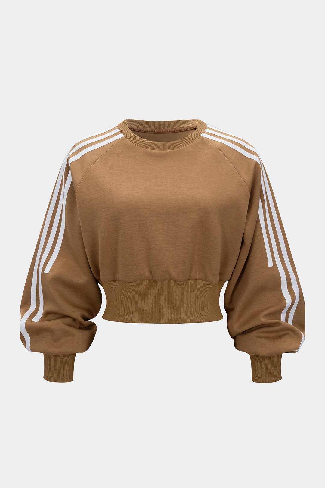 Contrast Stripes Print Ruched Round Neck Sweatshirt
