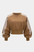 Contrast Stripes Print Ruched Round Neck Sweatshirt