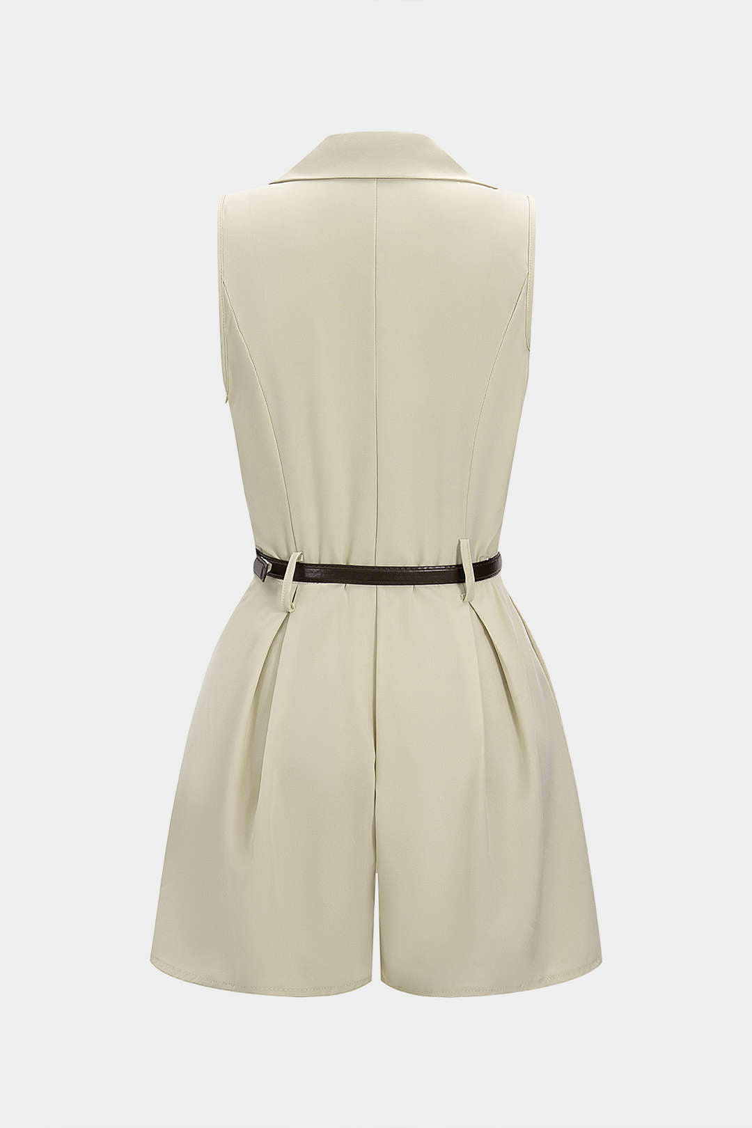 V-Neck Belted Ruched Sleeveless Romper