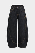 Denim Washed Wide Leg Barrel Jeans