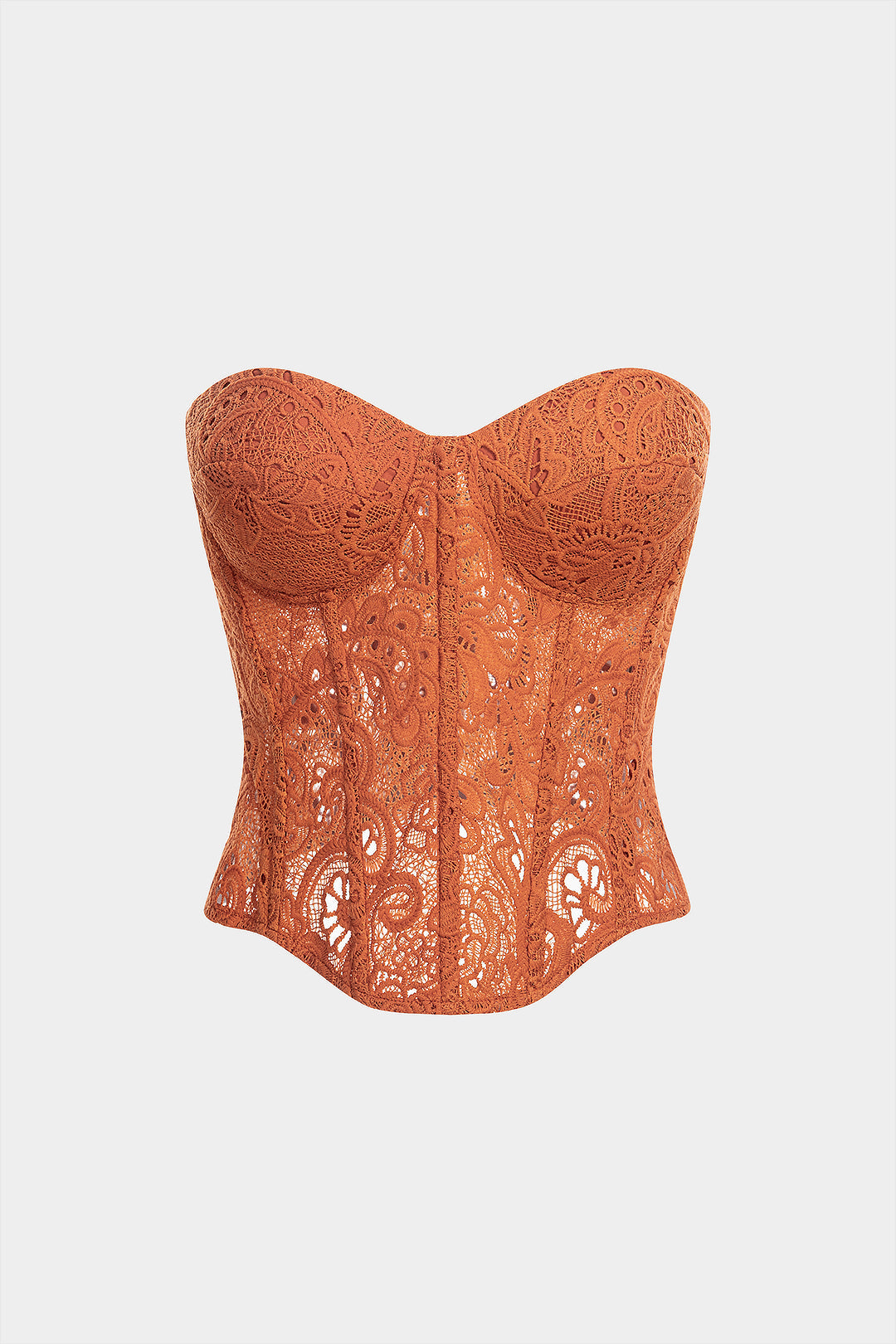 Lace Embroidery Zipper Hollow Out Tube Top