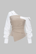 One Shoulder Metallic Decor Zipper Asymmetrical Long-Sleeve Shirt