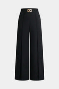 Solid Belted Wide-Leg Pants